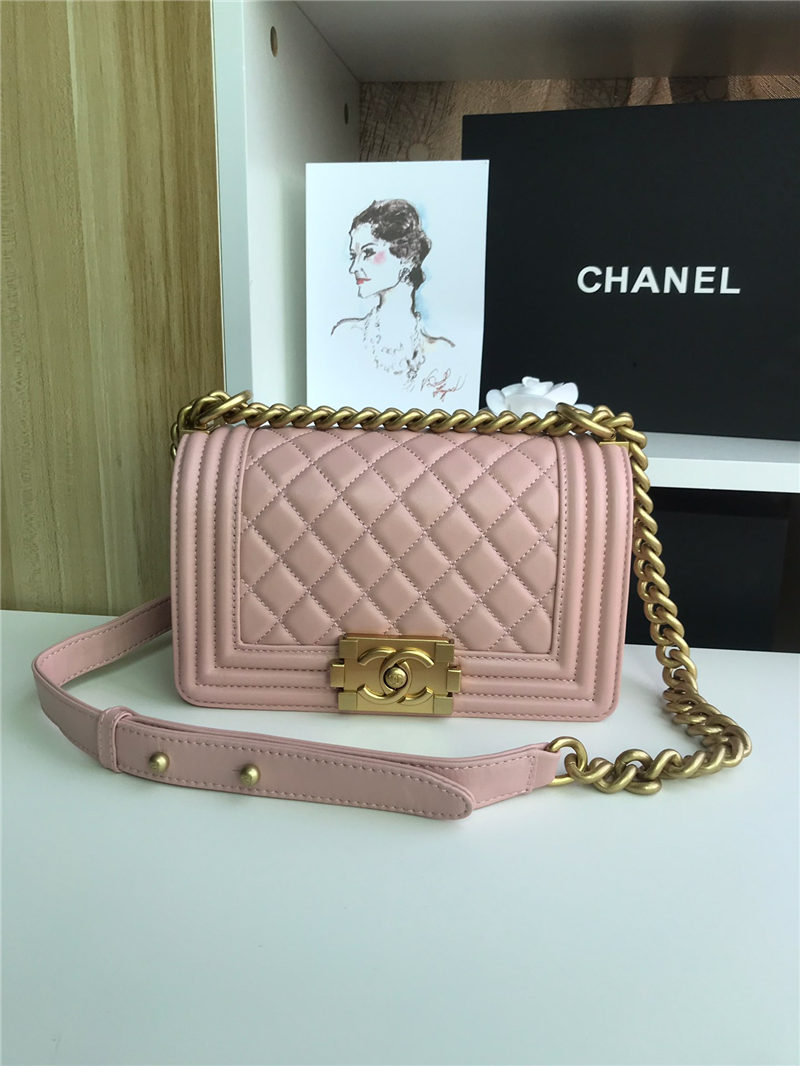 SMALL BOY Chanel HANDBAG Lambskin Pink High