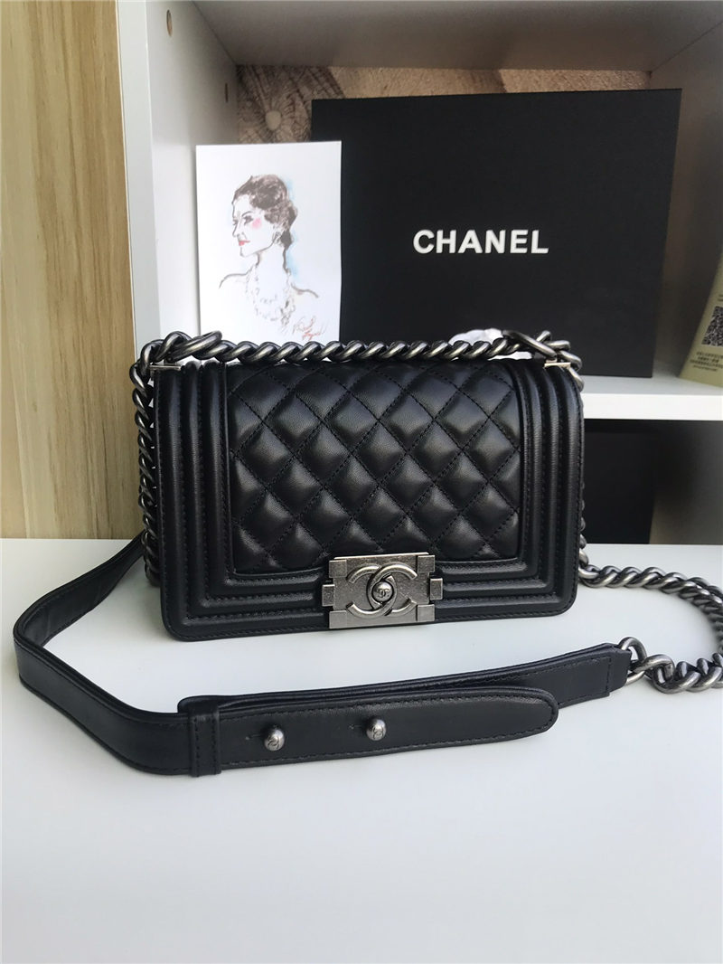 SMALL BOY Chanel HANDBAG Lambskin Black High