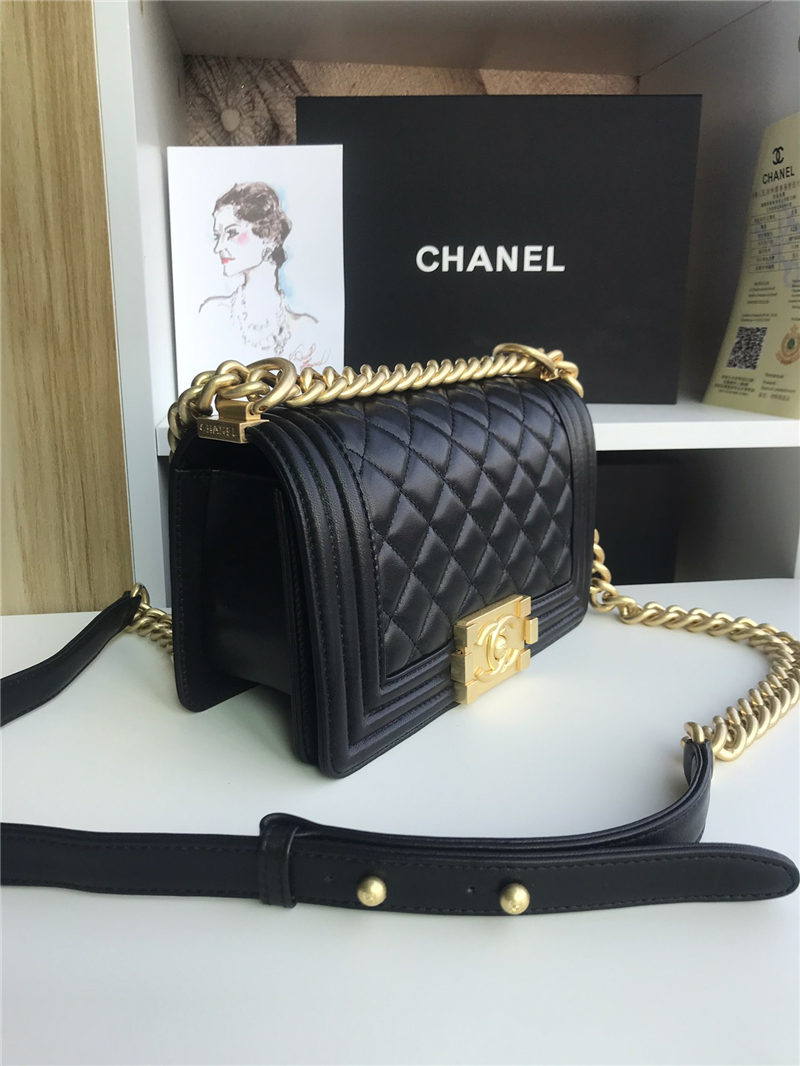 SMALL BOY Chanel HANDBAG Lambskin Black High