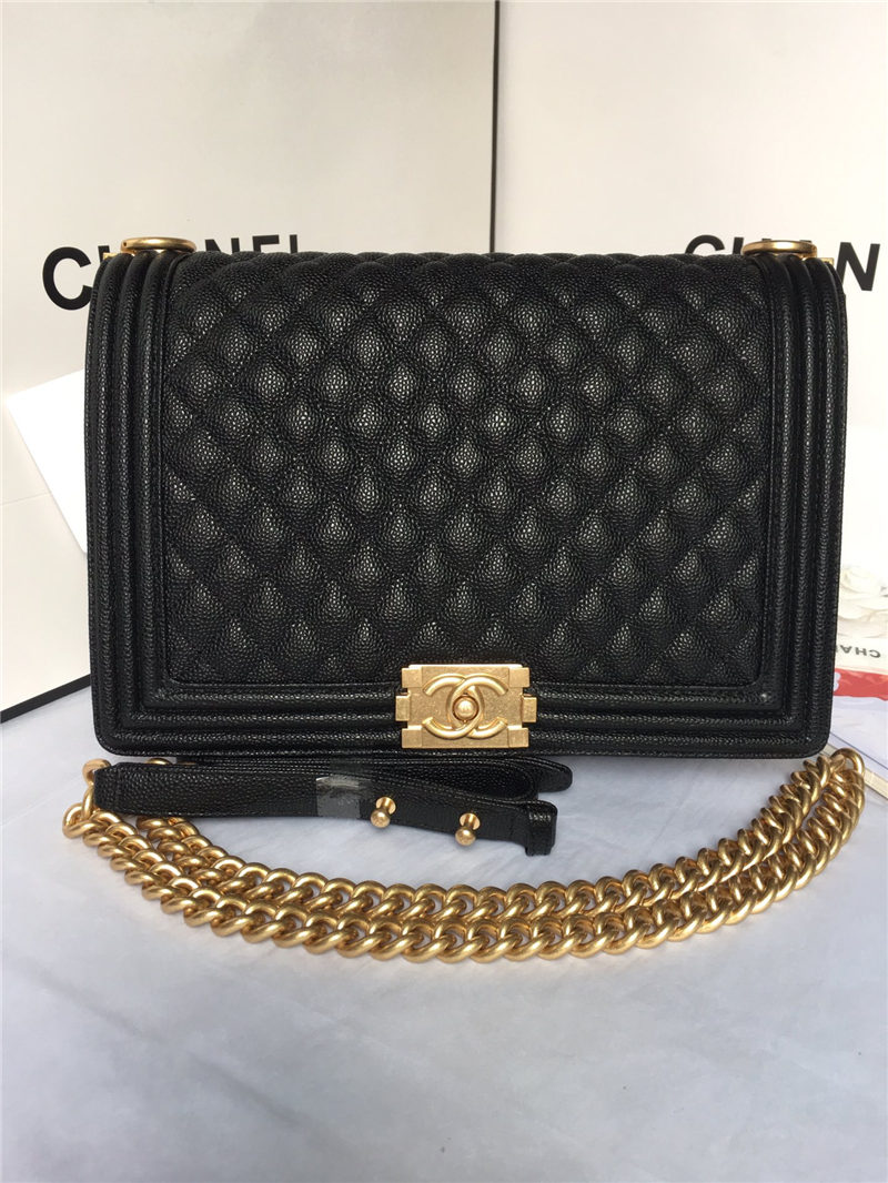 MAXI BOY Chanel HANDBAG Grained Calfskin Black High