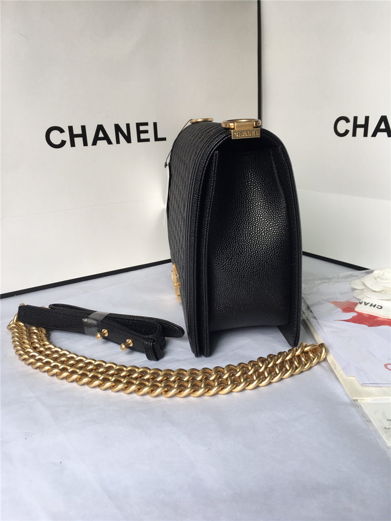 MAXI BOY Chanel HANDBAG Grained Calfskin Black High