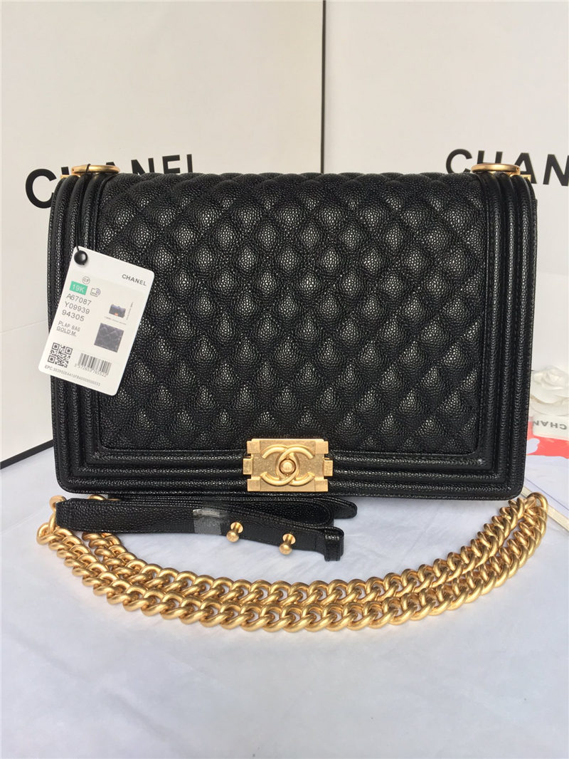 MAXI BOY Chanel HANDBAG Grained Calfskin Black High