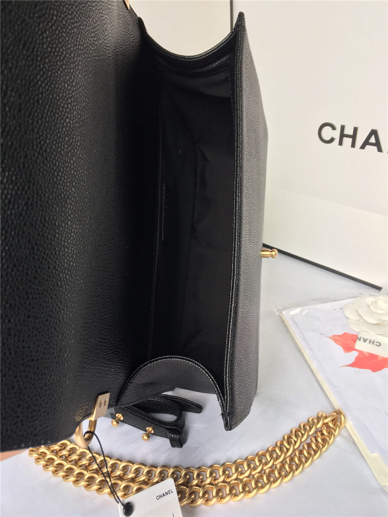 MAXI BOY Chanel HANDBAG Grained Calfskin Black High