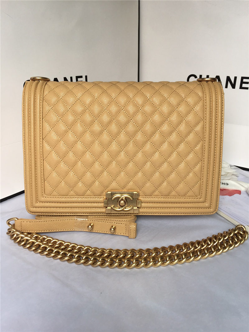 MAXI BOY Chanel HANDBAG Grained Calfskin Beige High