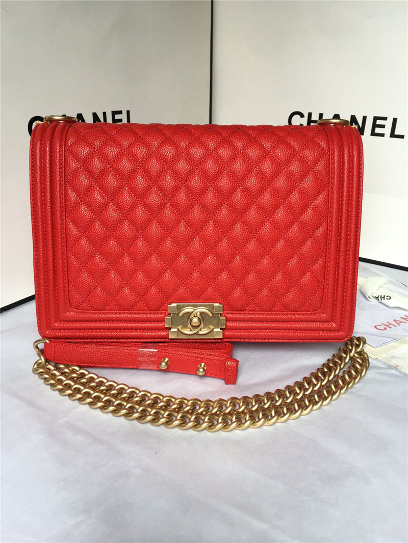 MAXI BOY Chanel HANDBAG Grained Calfskin Red High