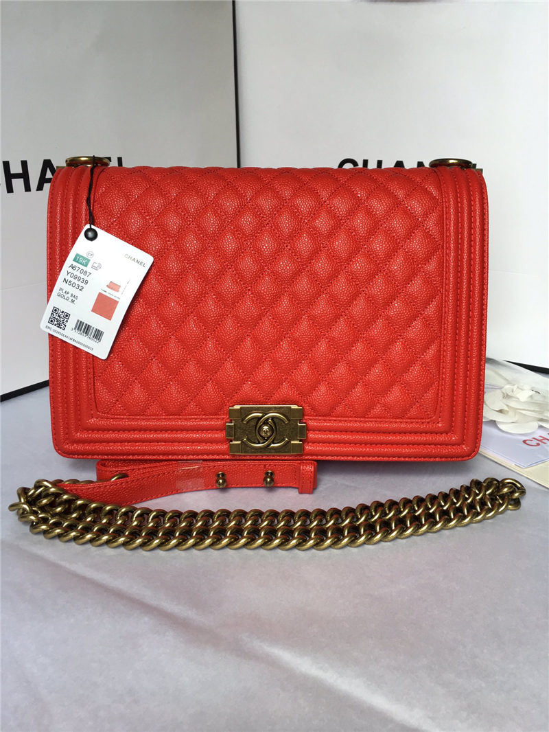 MAXI BOY Chanel HANDBAG Grained Calfskin Red High