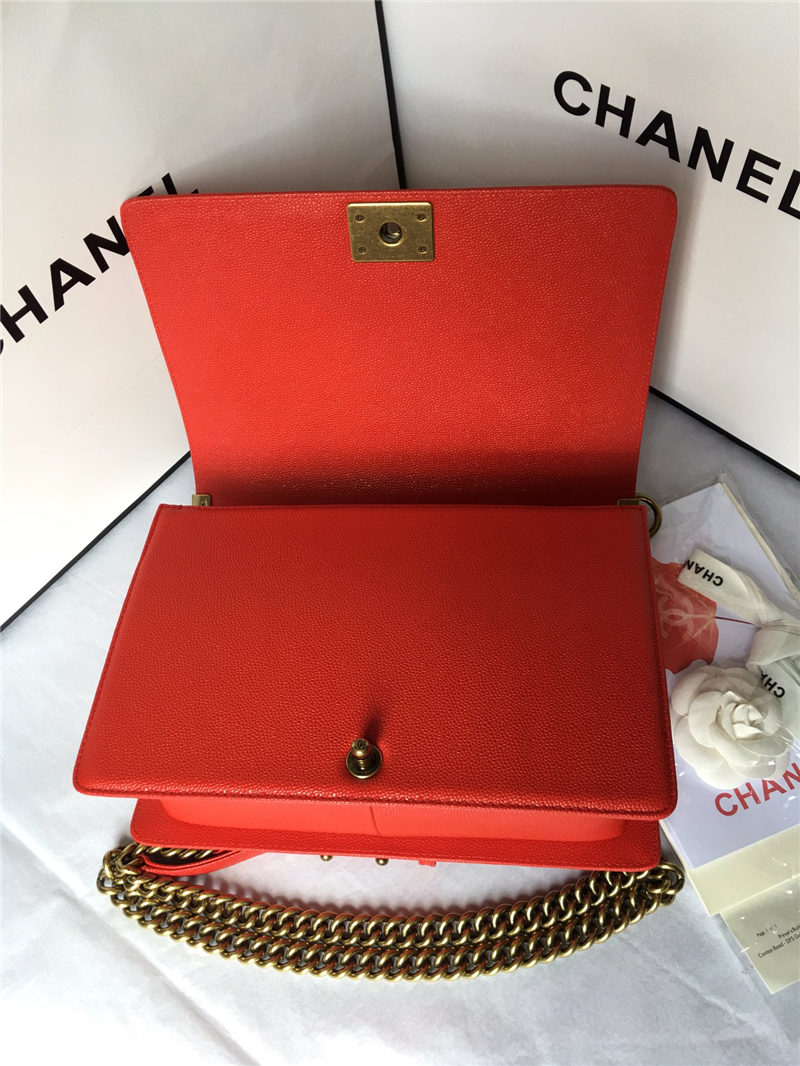 MAXI BOY Chanel HANDBAG Grained Calfskin Red High