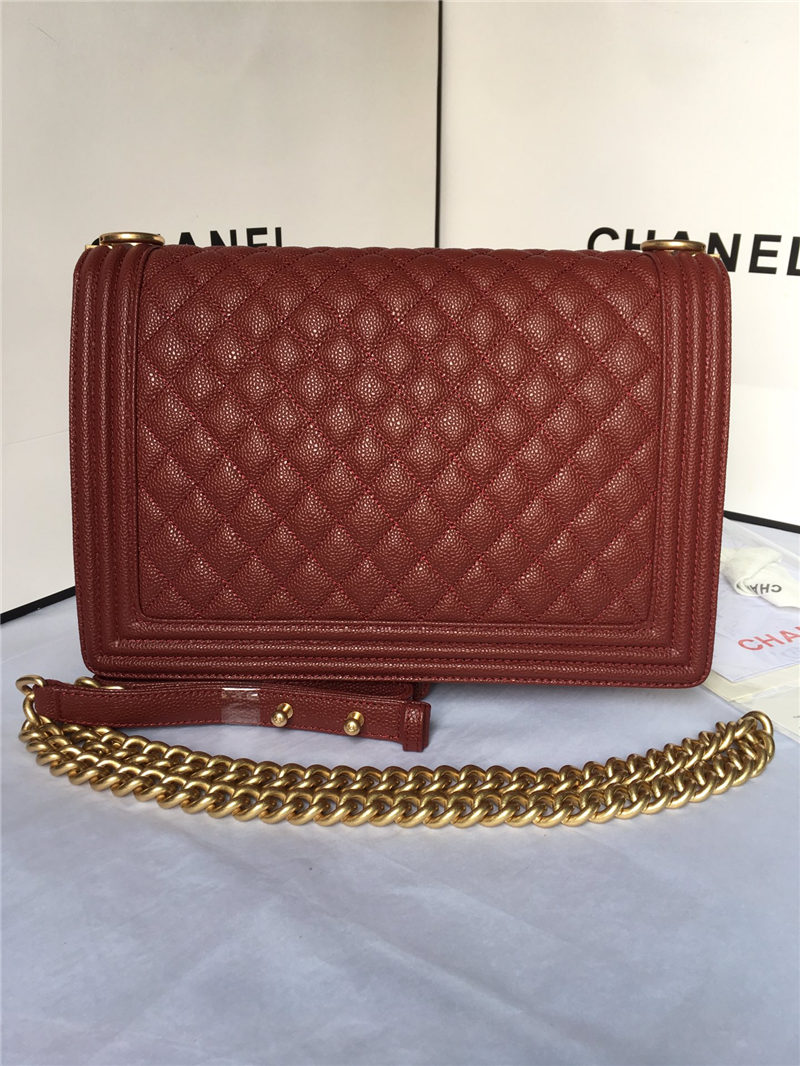 MAXI BOY Chanel HANDBAG Grained Calfskin Burgundy High