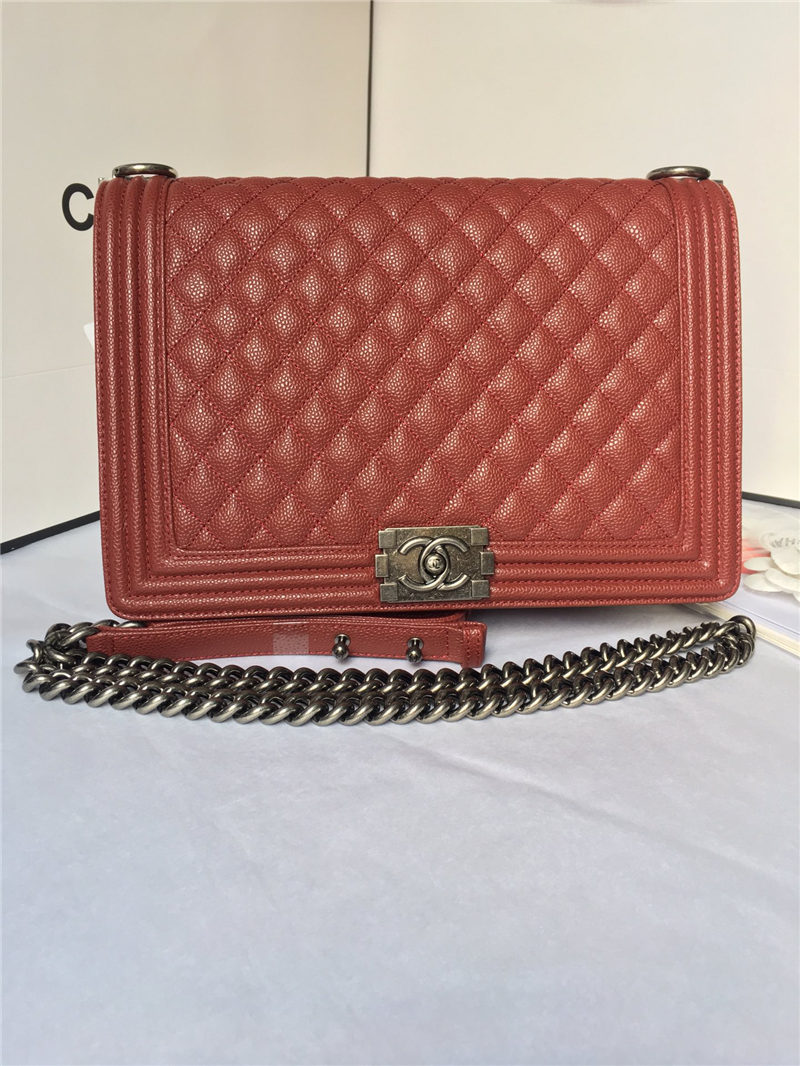 MAXI BOY Chanel HANDBAG Grained Calfskin Burgundy High