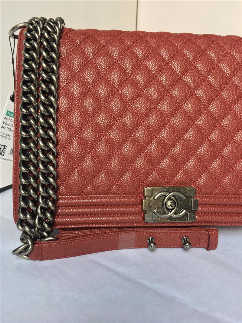 MAXI BOY Chanel HANDBAG Grained Calfskin Burgundy High