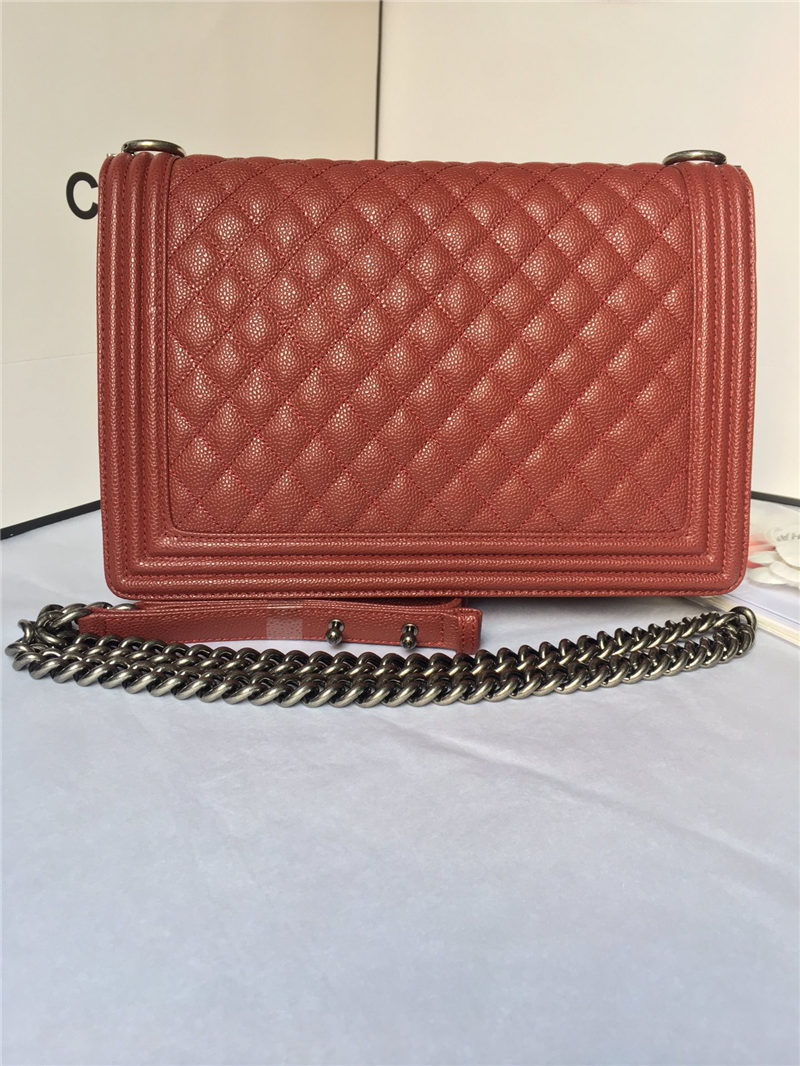 MAXI BOY Chanel HANDBAG Grained Calfskin Burgundy High