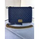 MAXI BOY Chanel HANDBAG Grained Calfskin Navy Blue High