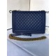 MAXI BOY Chanel HANDBAG Grained Calfskin Navy Blue High