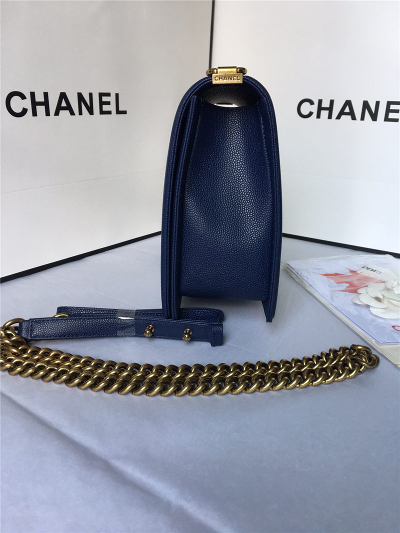 MAXI BOY Chanel HANDBAG Grained Calfskin Navy Blue High