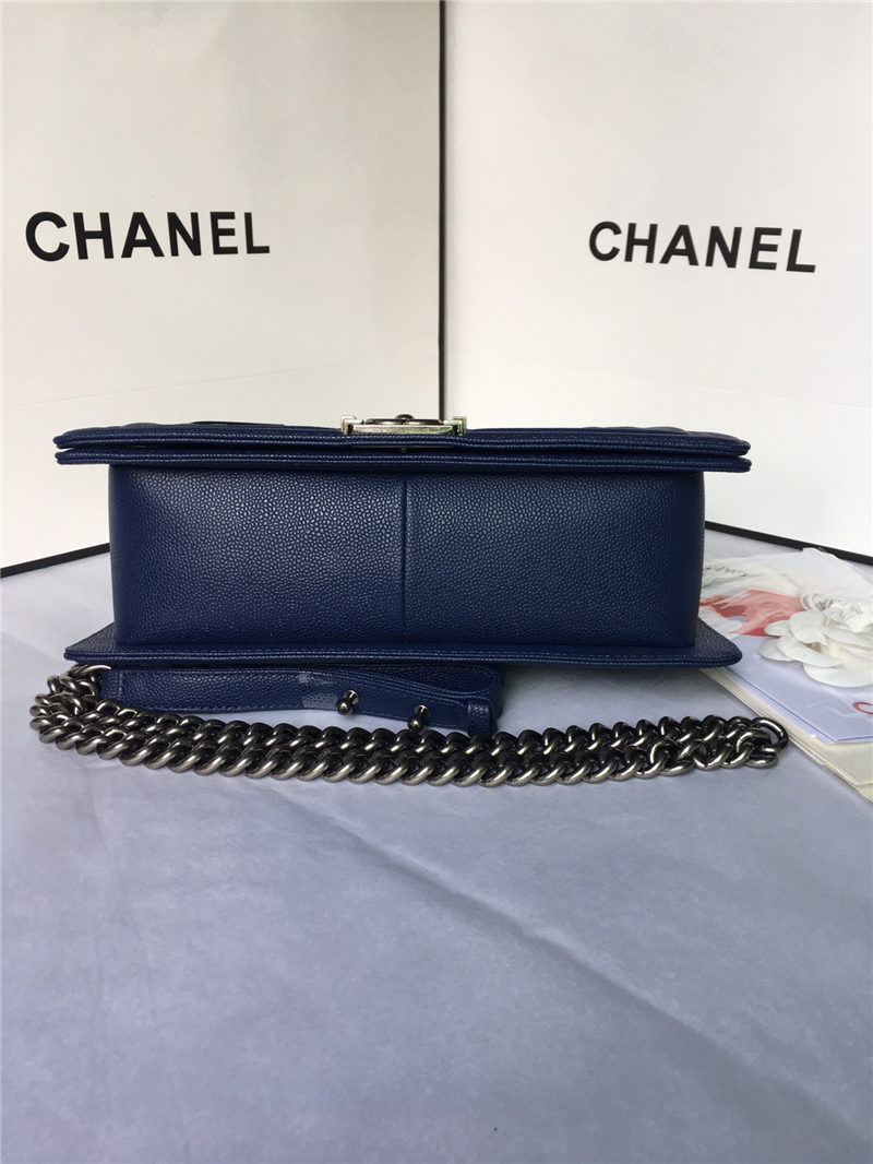 MAXI BOY Chanel HANDBAG Grained Calfskin Navy Blue High