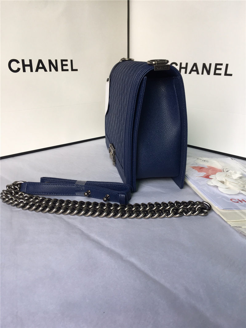 MAXI BOY Chanel HANDBAG Grained Calfskin Navy Blue High