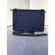 MAXI BOY Chanel HANDBAG Grained Calfskin Navy Blue High