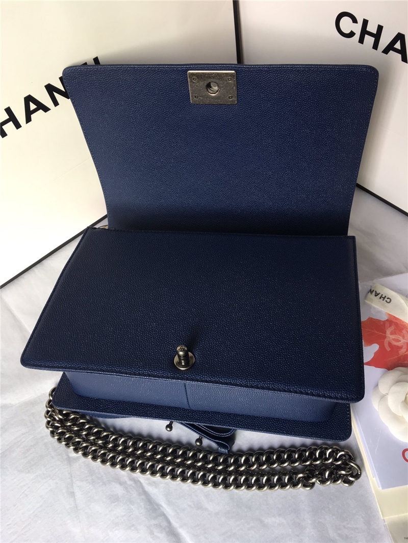 MAXI BOY Chanel HANDBAG Grained Calfskin Navy Blue High