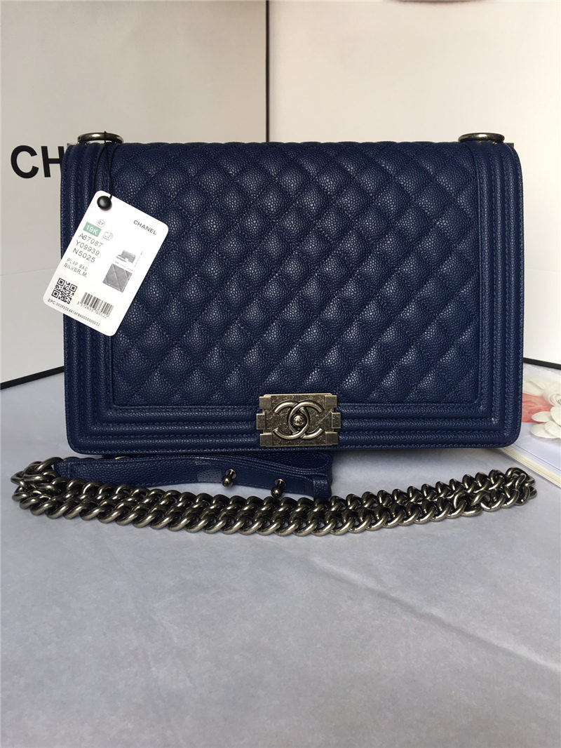 MAXI BOY Chanel HANDBAG Grained Calfskin Navy Blue High