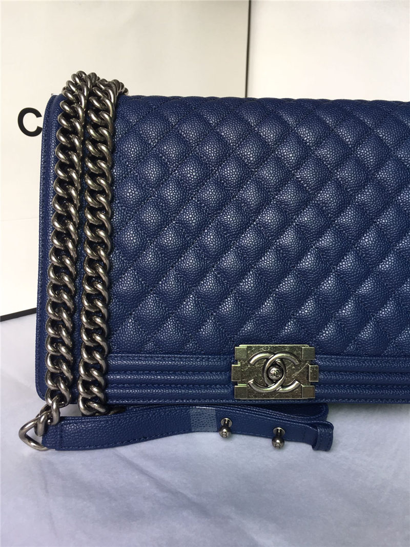 MAXI BOY Chanel HANDBAG Grained Calfskin Navy Blue High