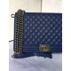 MAXI BOY Chanel HANDBAG Grained Calfskin Navy Blue High