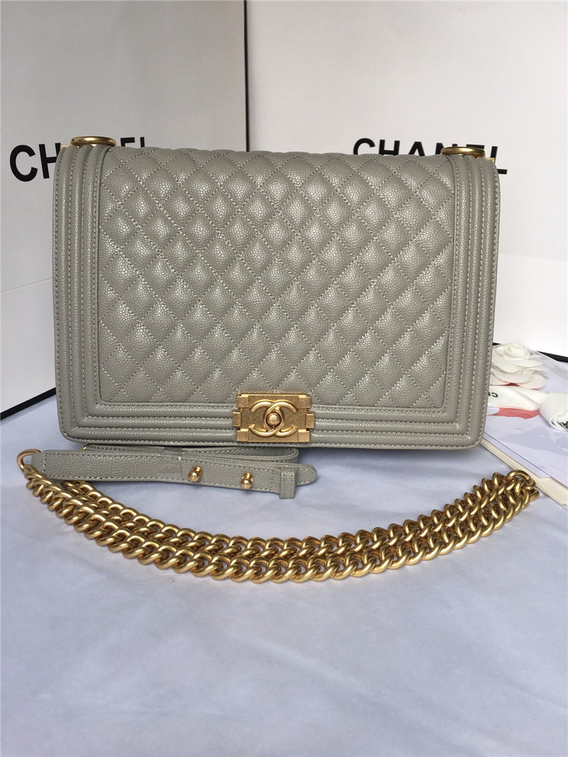 MAXI BOY Chanel HANDBAG Grained Calfskin Gray High