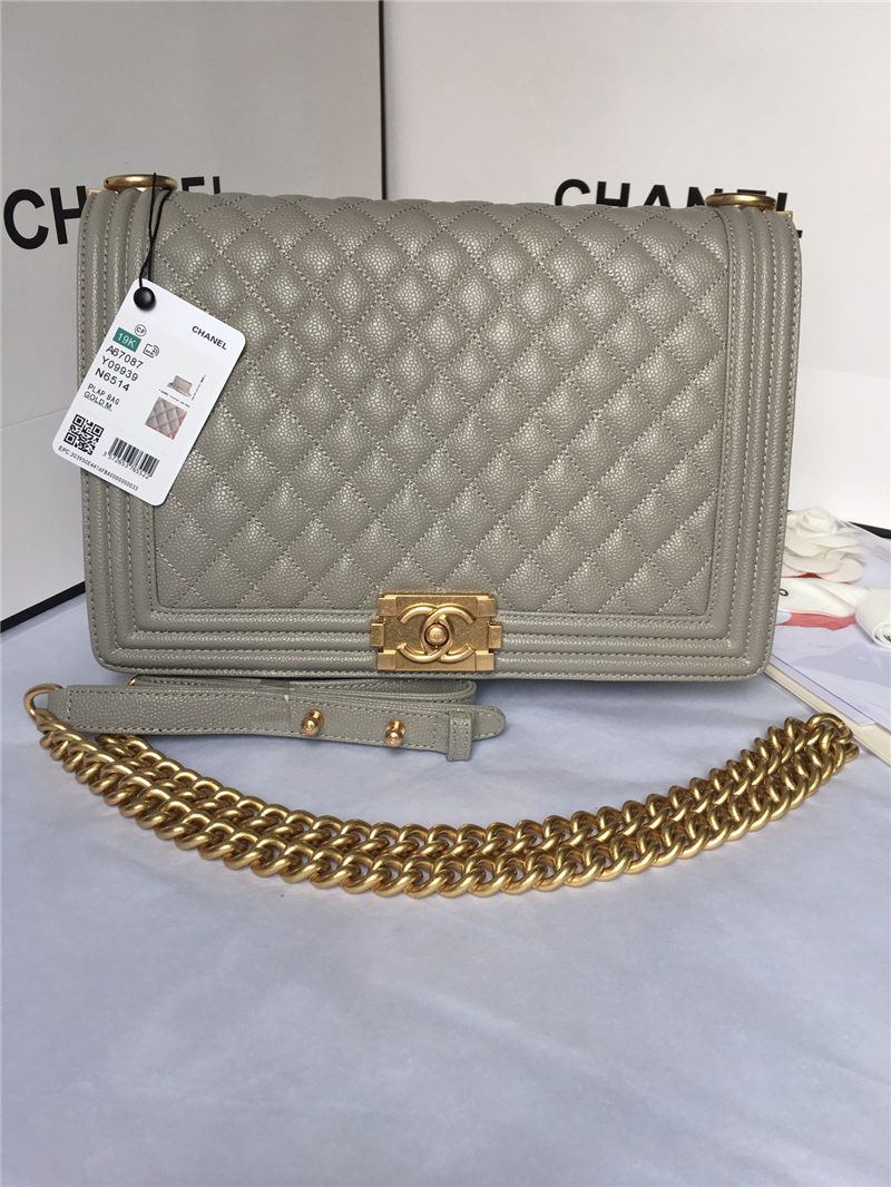 MAXI BOY Chanel HANDBAG Grained Calfskin Gray High