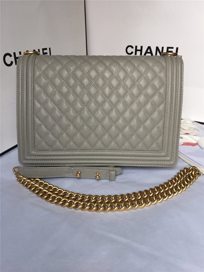 MAXI BOY Chanel HANDBAG Grained Calfskin Gray High