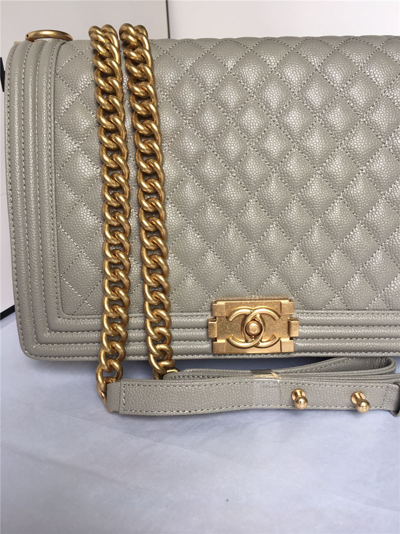 MAXI BOY Chanel HANDBAG Grained Calfskin Gray High