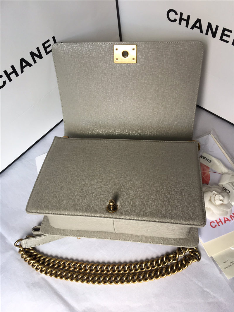 MAXI BOY Chanel HANDBAG Grained Calfskin Gray High