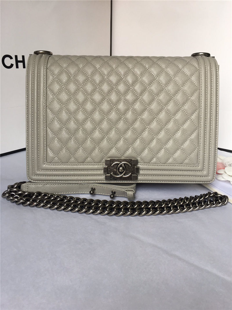 MAXI BOY Chanel HANDBAG Grained Calfskin Gray High