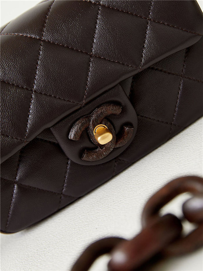 Chanel MINI FLAP BAG AS4165 Lambskin & Ash-Wood Brown High