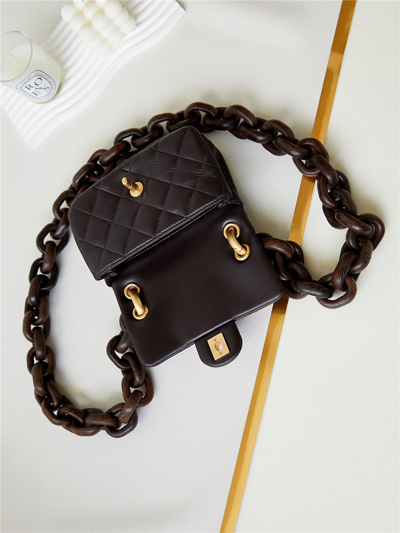 Chanel MINI FLAP BAG AS4165 Lambskin & Ash-Wood Brown High