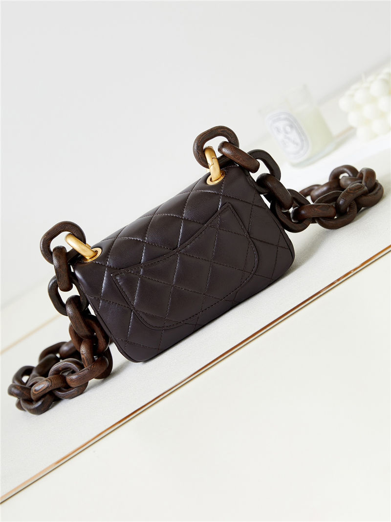 Chanel MINI FLAP BAG AS4165 Lambskin & Ash-Wood Brown High