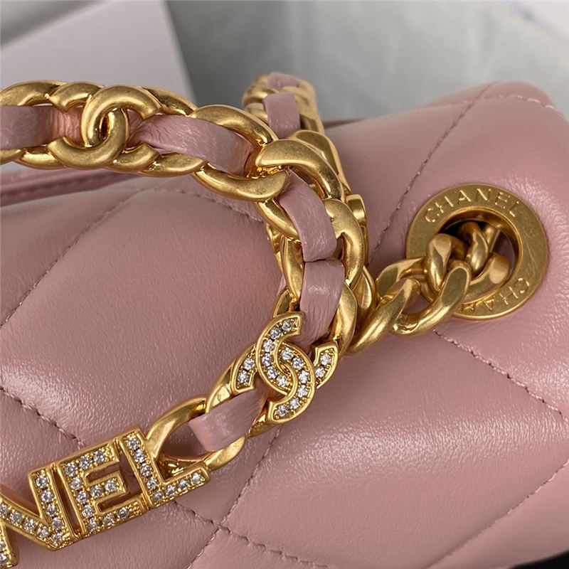 Chanel Mini Flap Bag with Handle Lambskin & Gold-Tone Metal AS3450 Pink A