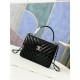 SMALL FLAP BAG WITH TOP HANDLE Chevrons Pattern Lambskin Silver Metal Black A