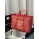 LARGE SHOPPING BAG Mixed Fibers & Silver-Tone Metal Red High