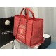 LARGE SHOPPING BAG Mixed Fibers & Silver-Tone Metal Red High