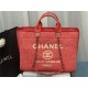 LARGE SHOPPING BAG Mixed Fibers & Silver-Tone Metal Red High