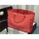 SHOPPING BAG Mixed Fibers & Silver-Tone Metal Red High