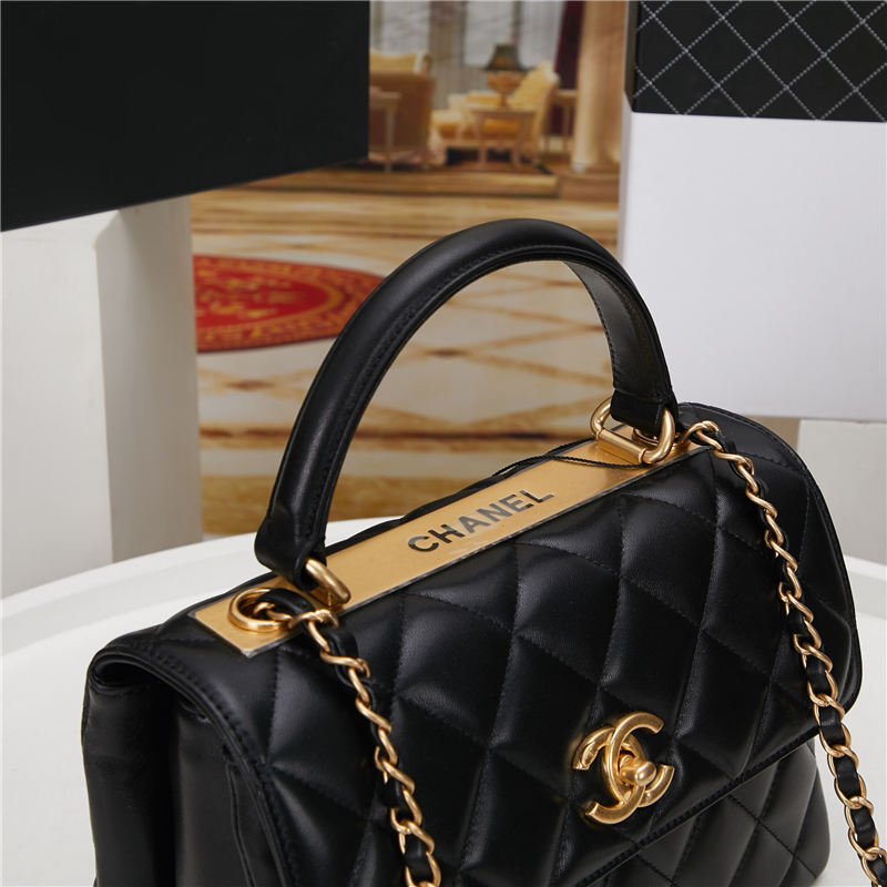 SMALL FLAP BAG WITH TOP HANDLE Lambskin Aged Gold-Tone Metal Black B