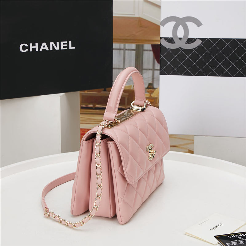 SMALL FLAP BAG WITH TOP HANDLE Lambskin Gold Metal Pink B