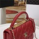 SMALL FLAP BAG WITH TOP HANDLE Lambskin Gold Metal Red B