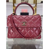 SMALL FLAP BAG WITH TOP HANDLE Lambskin Gold Metal Burgundy B