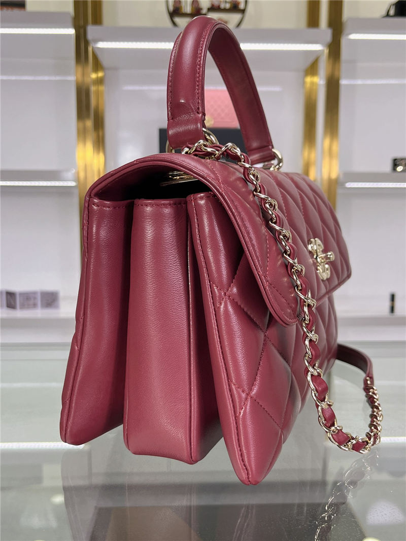 SMALL FLAP BAG WITH TOP HANDLE Lambskin Gold Metal Burgundy B