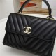 SMALL FLAP BAG WITH TOP HANDLE Chevrons Pattern Lambskin Gold Metal Black B