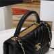 SMALL FLAP BAG WITH TOP HANDLE Chevrons Pattern Lambskin Gold Metal Black B