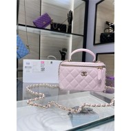 Chanel VANITY WITH CHAIN A68062 Lambskin & Gold-Tone Metal Pink High