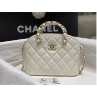 Chanel SMALL TOTE AS5130 Shiny Lambskin & Gold-Tone Metal White High