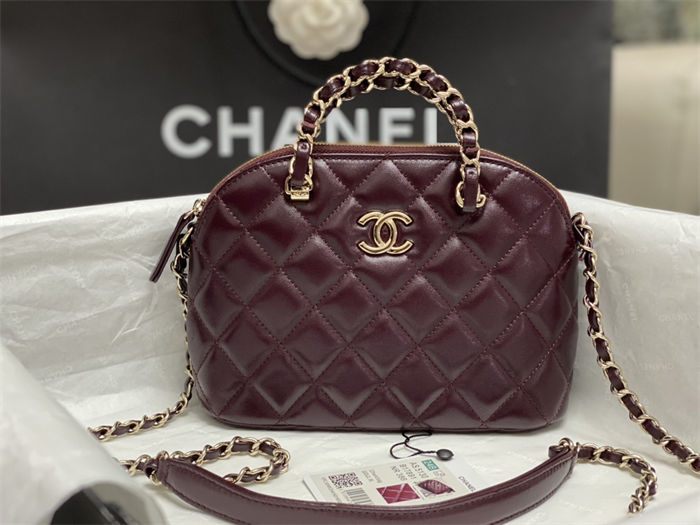 Chanel SMALL TOTE AS5130 Shiny Lambskin & Gold-Tone Metal Burgundy High